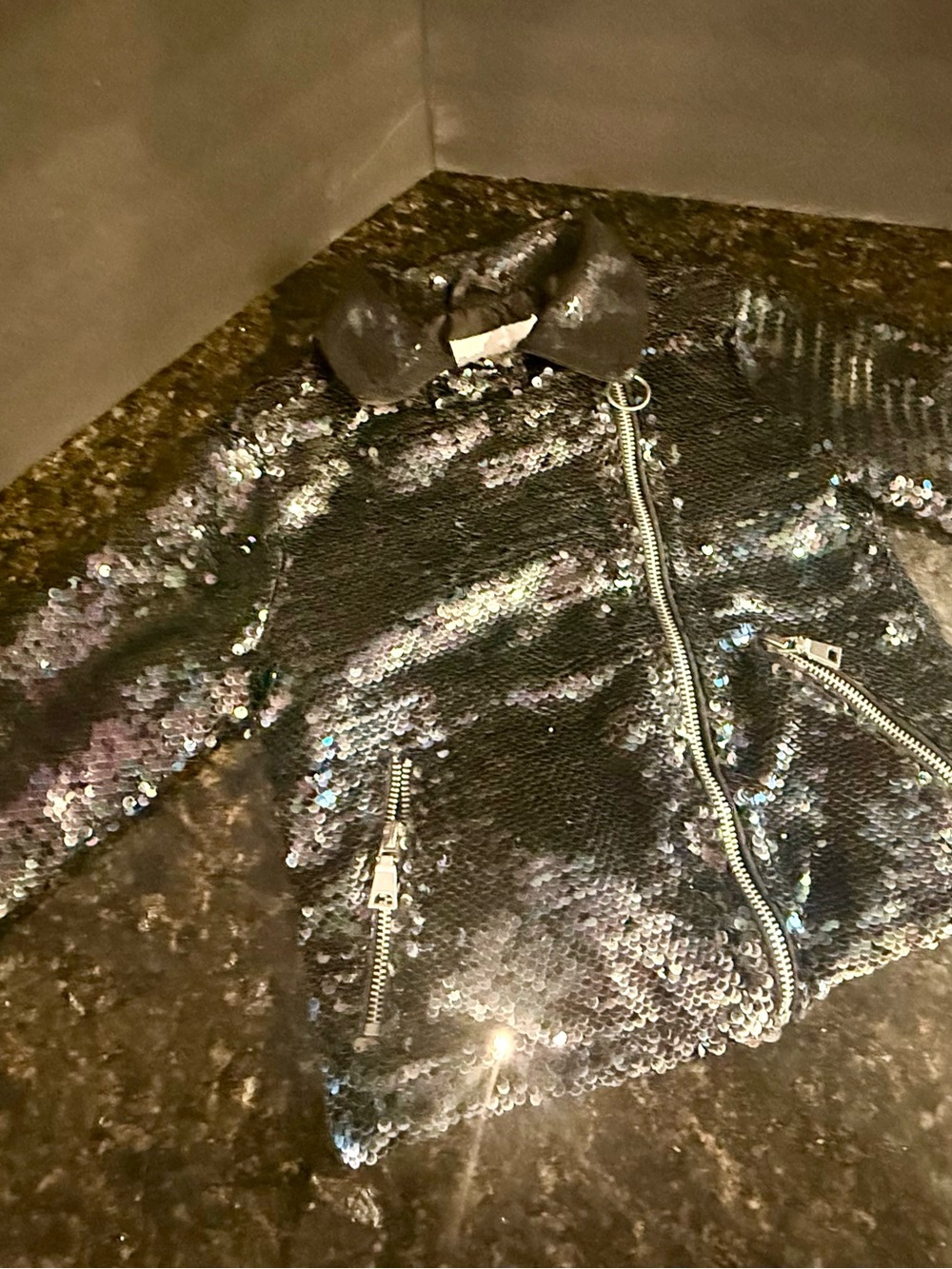 Urban Republic Girls Black Iridescent Sequin Long-Sleeve jacket sz 5/6 excellent